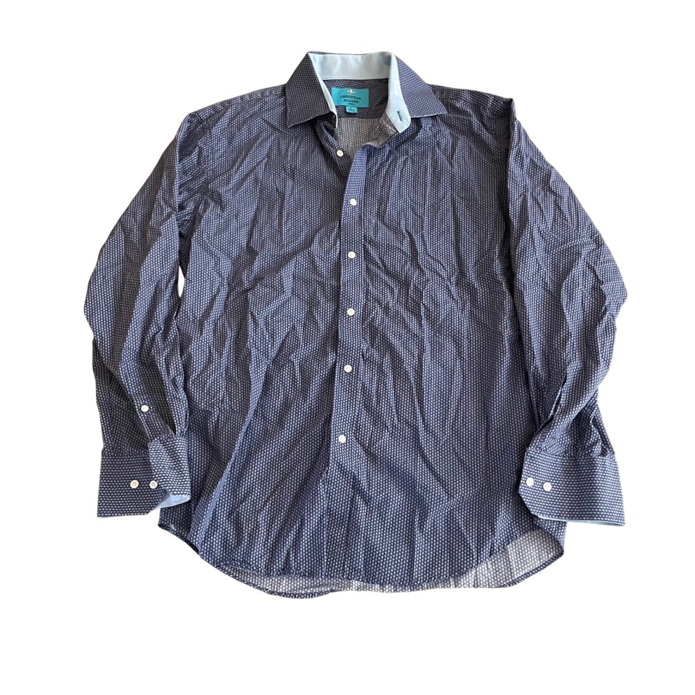 Christian Aujard Paris Mens Long Sleeve Button Down Shirt Blue Diamond Pattern L